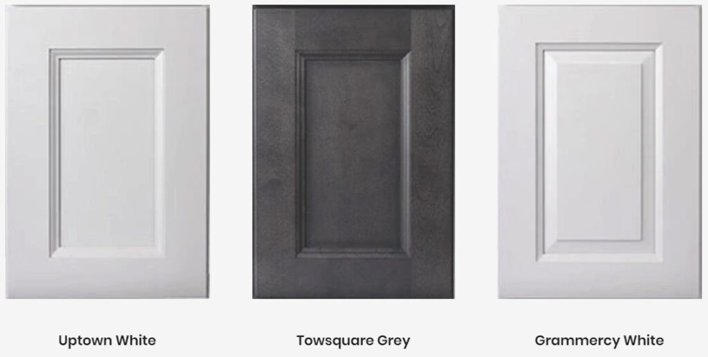 sample cabinet door styles - uptown white, towsquare grey, grammercy white