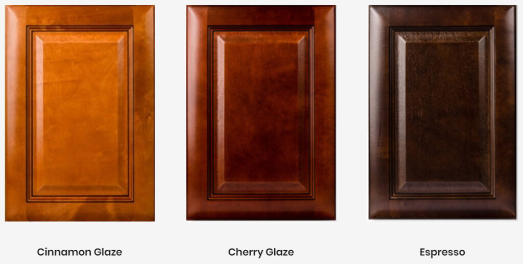 cabinet door styles - cinnamon glaze, cherry, glaze and espresso